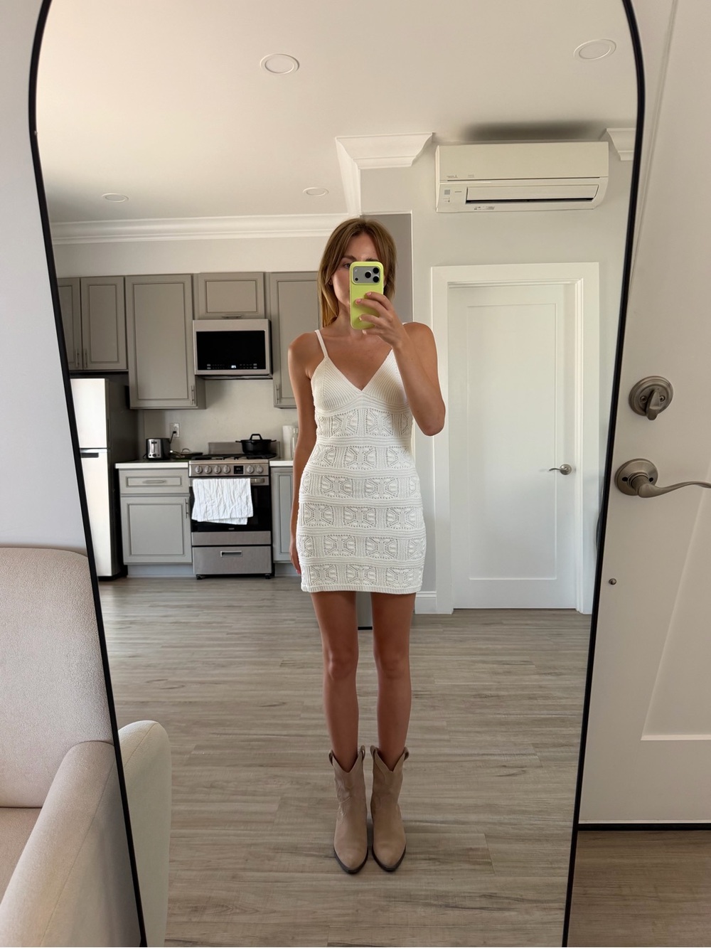 Olive & Oak White Crochet V-Neck Mini Dress